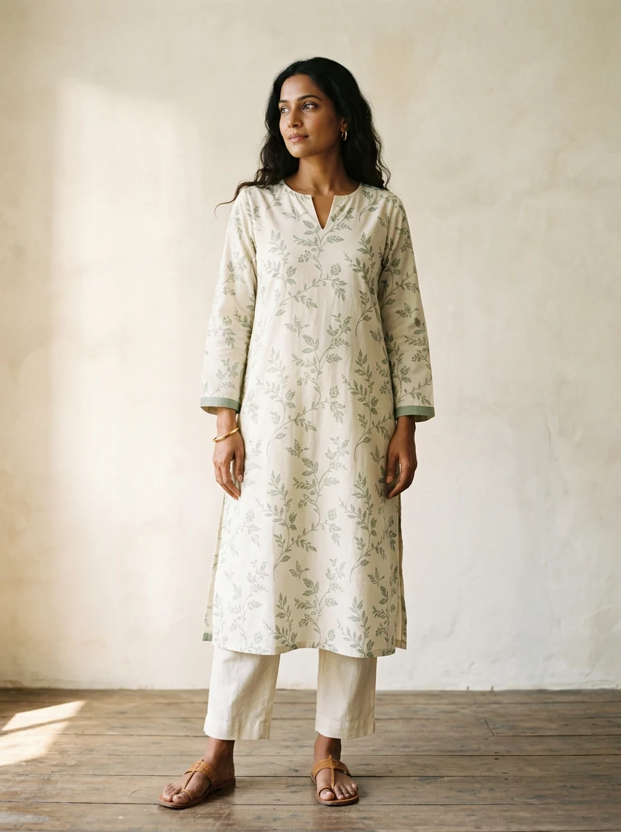 Style inspiration: botanical details on an ivory kurta.